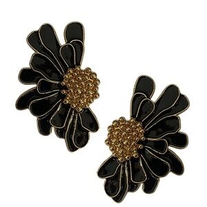 Gold & Black Floral Statement Earrings - Women Jewelry